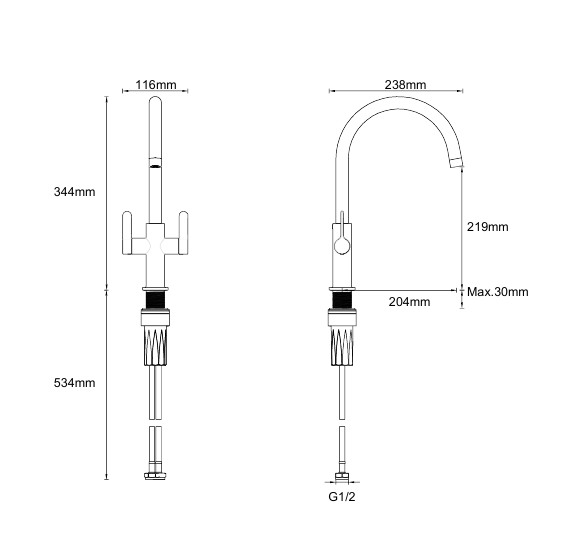 Harlyn Pont technical drawing — dimensions